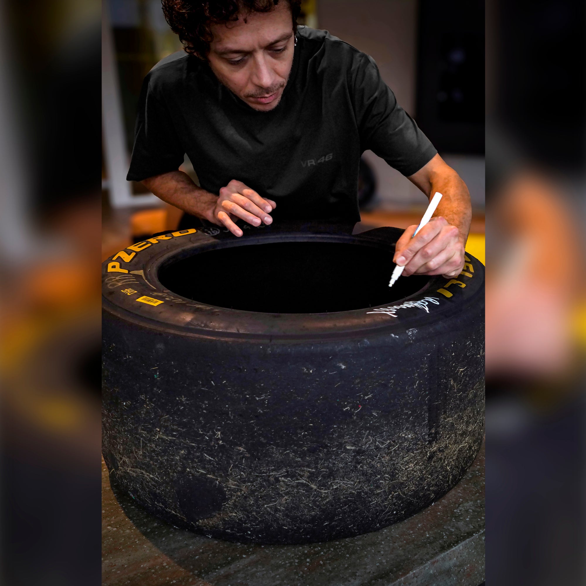 LOT 105 – Valentino Rossi 2024 Signed & Used Fanatec GT World Challenge Europe Race 1 Pirelli Rear Tyre