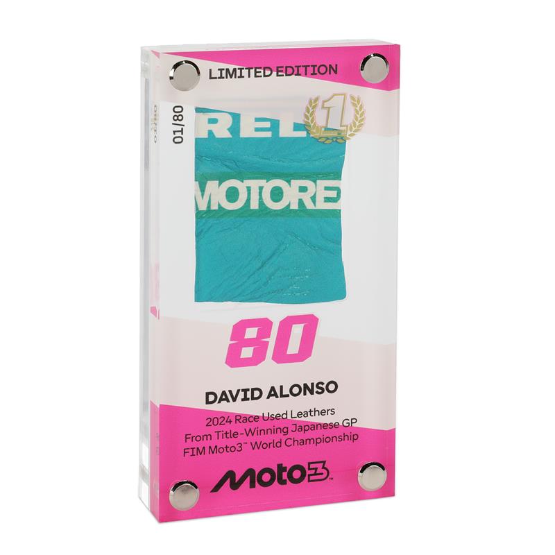 David Alonso Moto3™ Used Leathers in Acrylic - Japanese GP 2024 - Only 80 Available