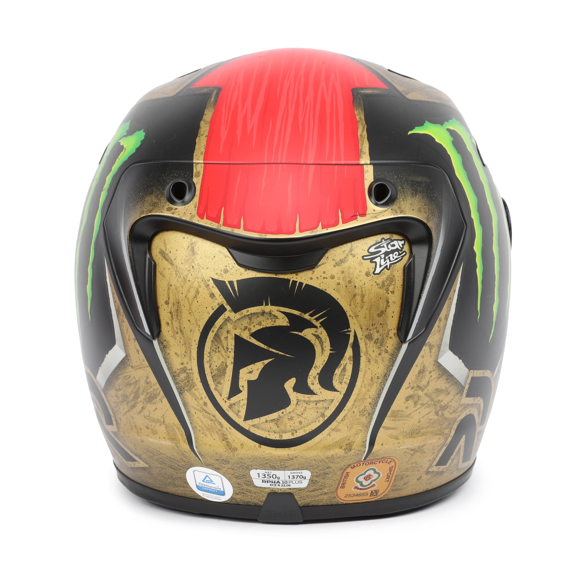 LOT 132 - Jorge Lorenzo Signed Full-Size Replica HJC RPHA 10 Pro Helmet - Gold Monster - 2015