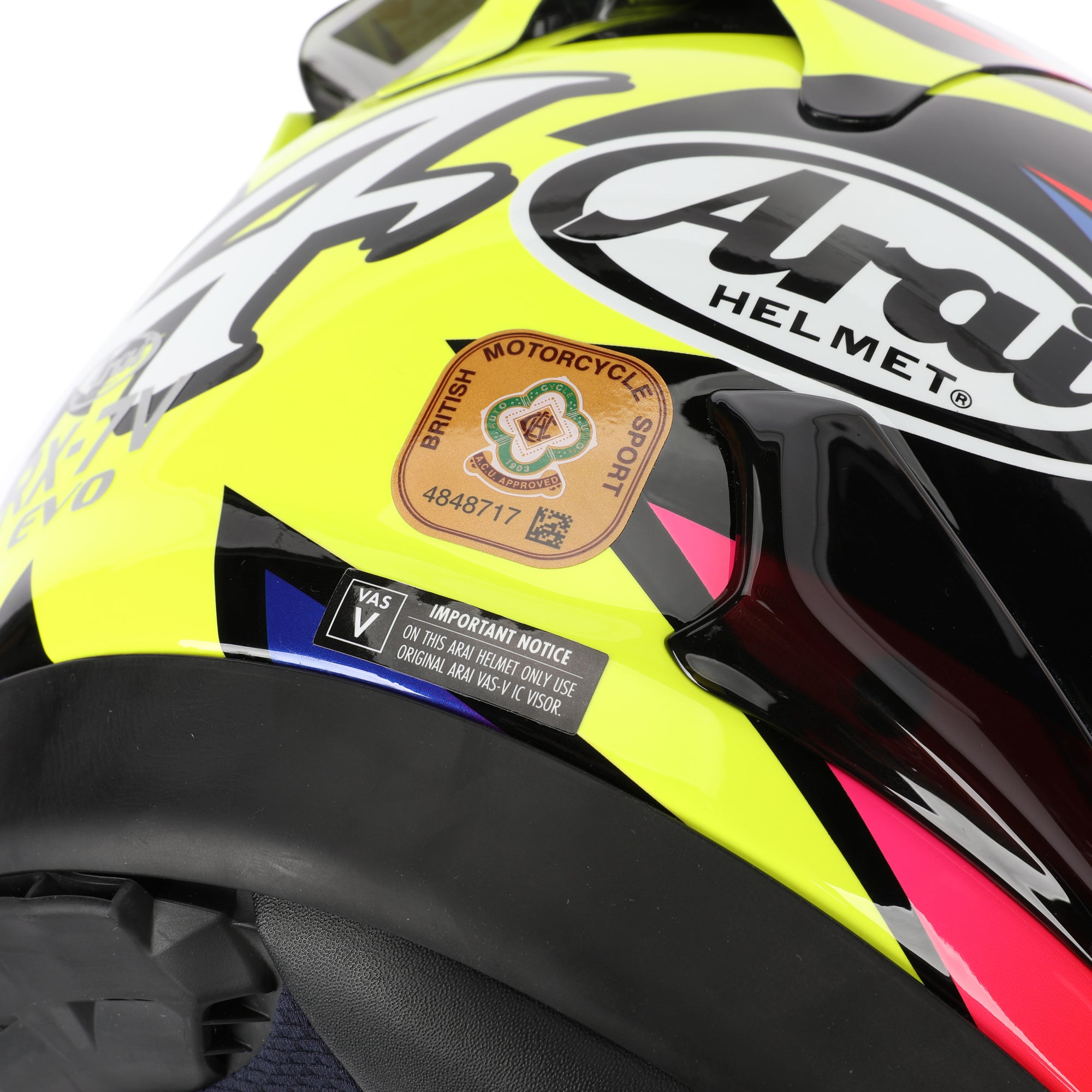 LOT 019 - Kevin Schwantz Signed Arai RX-7V Evo “Schwantz 30th Anniversary” Full-Size Helmet – Gold Signature On Visor