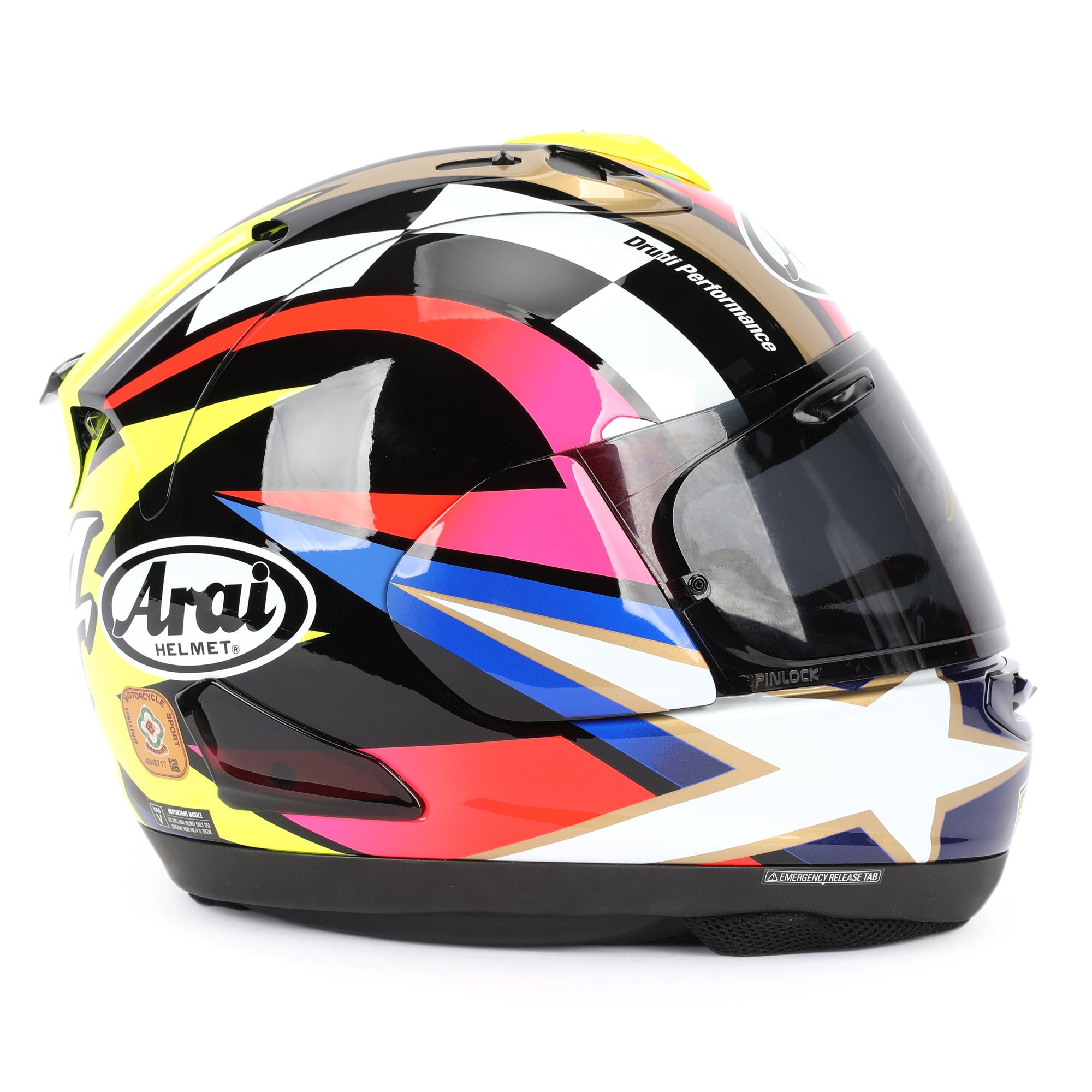 LOT 019 - Kevin Schwantz Signed Arai RX-7V Evo “Schwantz 30th Anniversary” Full-Size Helmet – Gold Signature On Visor