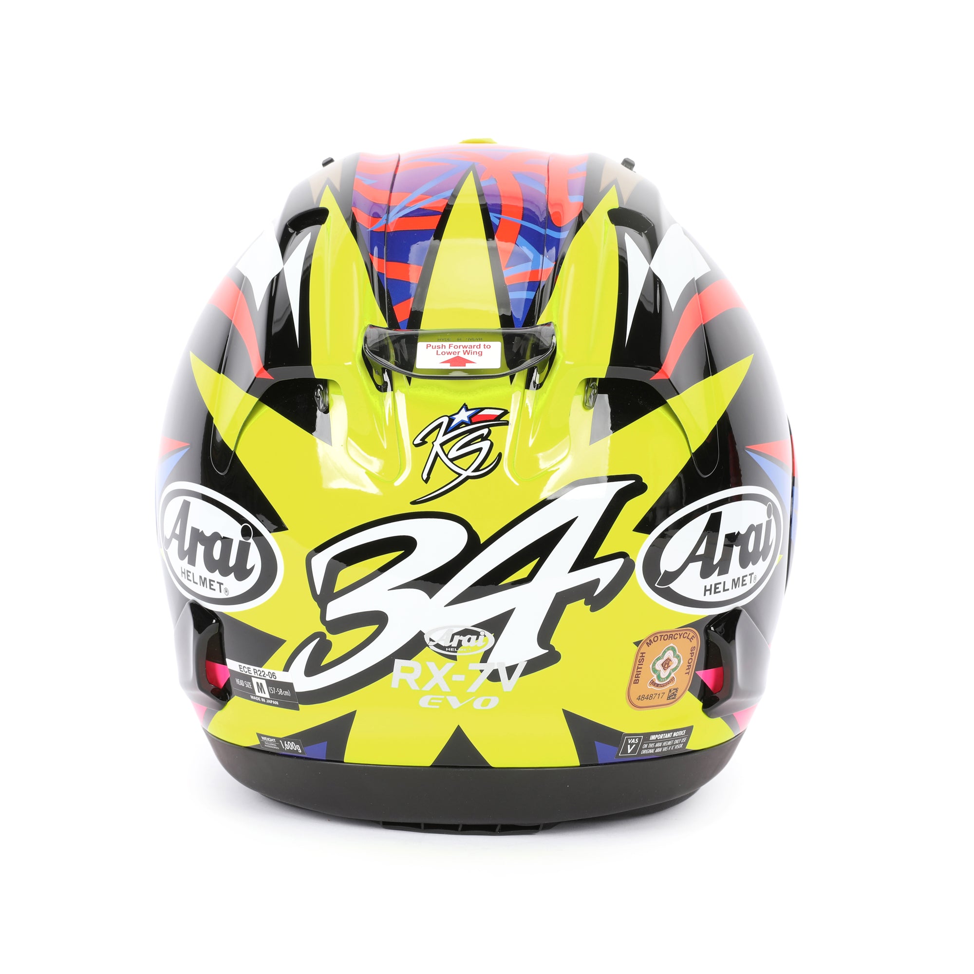 LOT 019 - Kevin Schwantz Signed Arai RX-7V Evo “Schwantz 30th Anniversary” Full-Size Helmet – Gold Signature On Visor