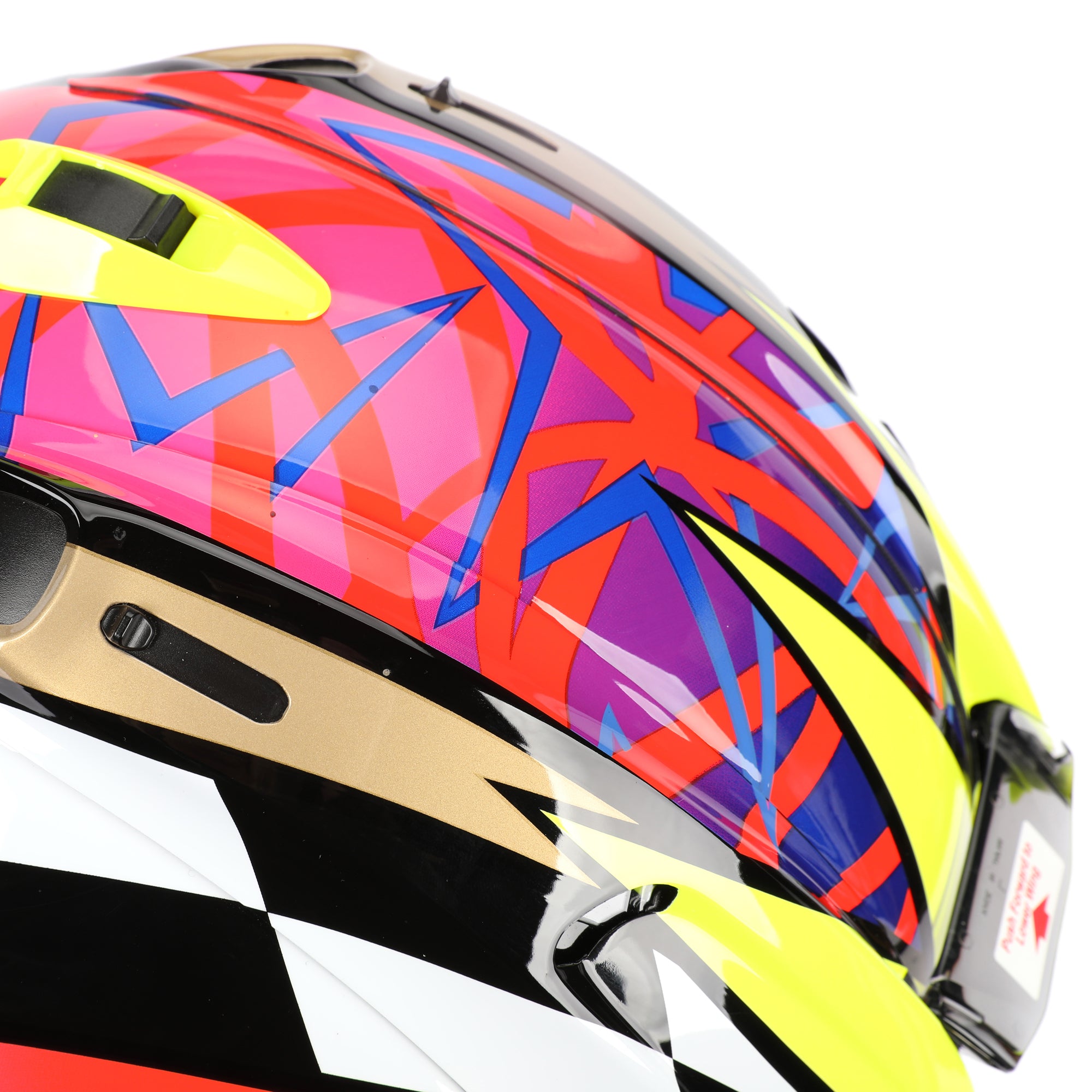 LOT 019 - Kevin Schwantz Signed Arai RX-7V Evo “Schwantz 30th Anniversary” Full-Size Helmet – Gold Signature On Visor