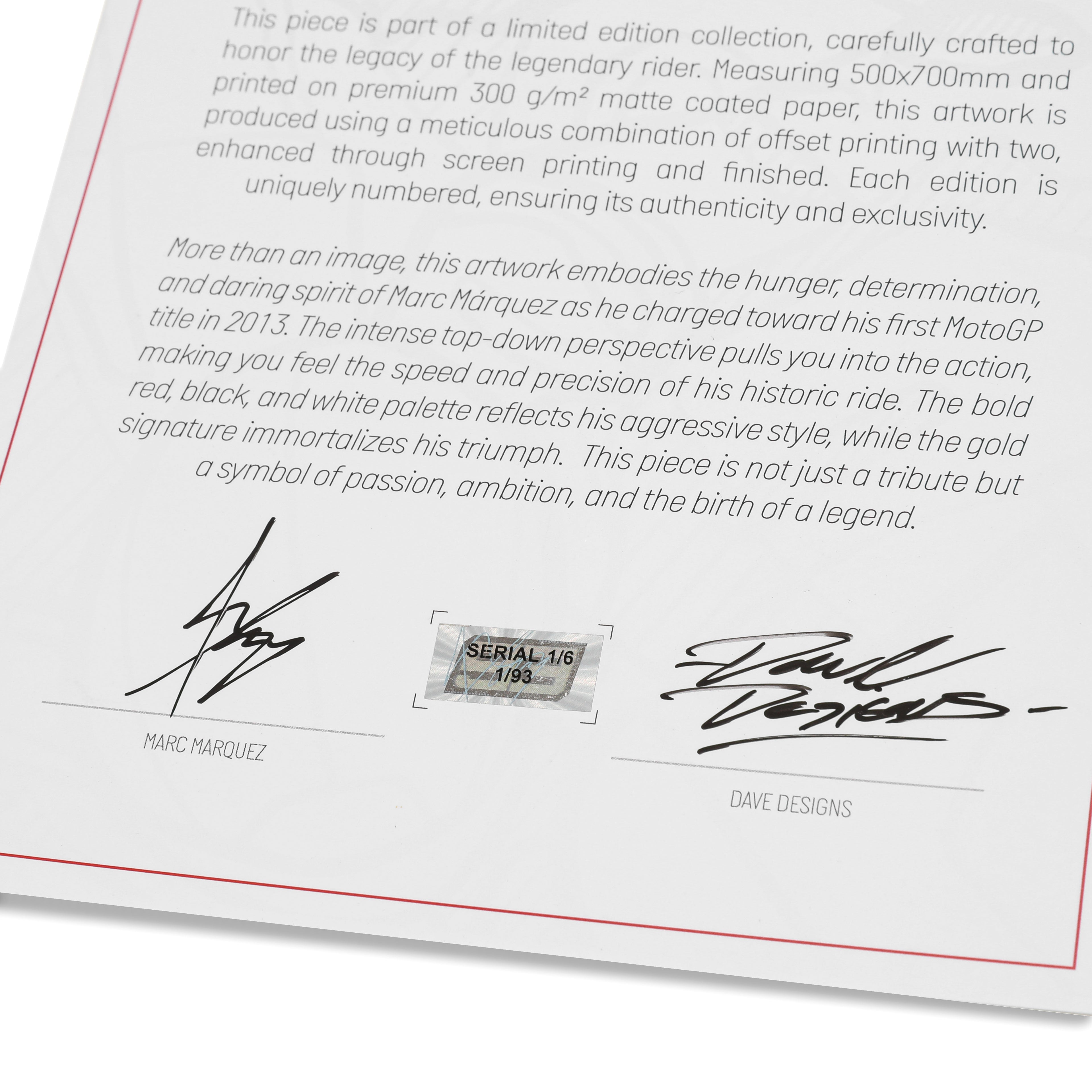 Marc Marquez Signed Limited Edition 2013 Title Print - MM93 x Dave Designs