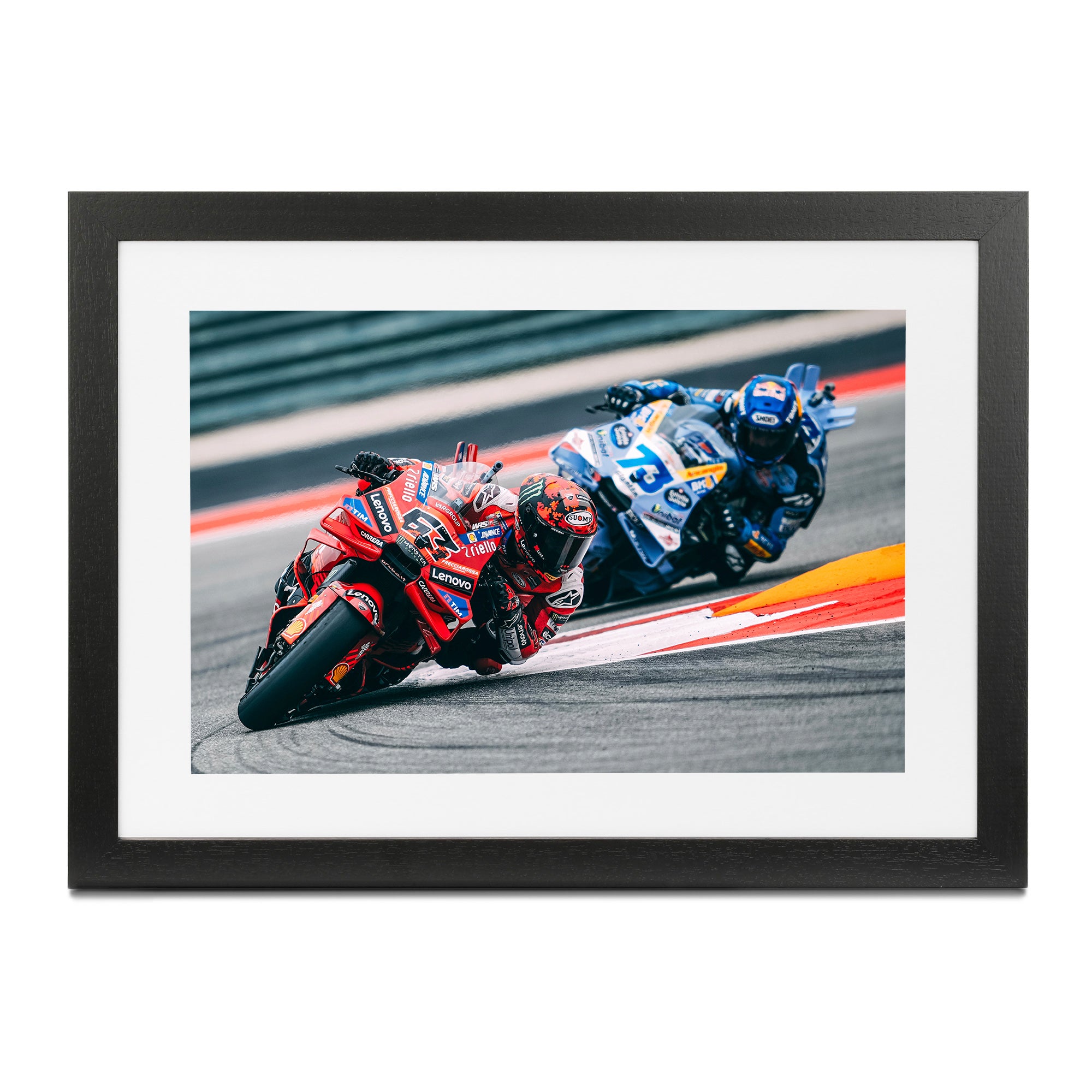 Francesco Bagnaia and Alex Marquez Framed Print - Americas 2025