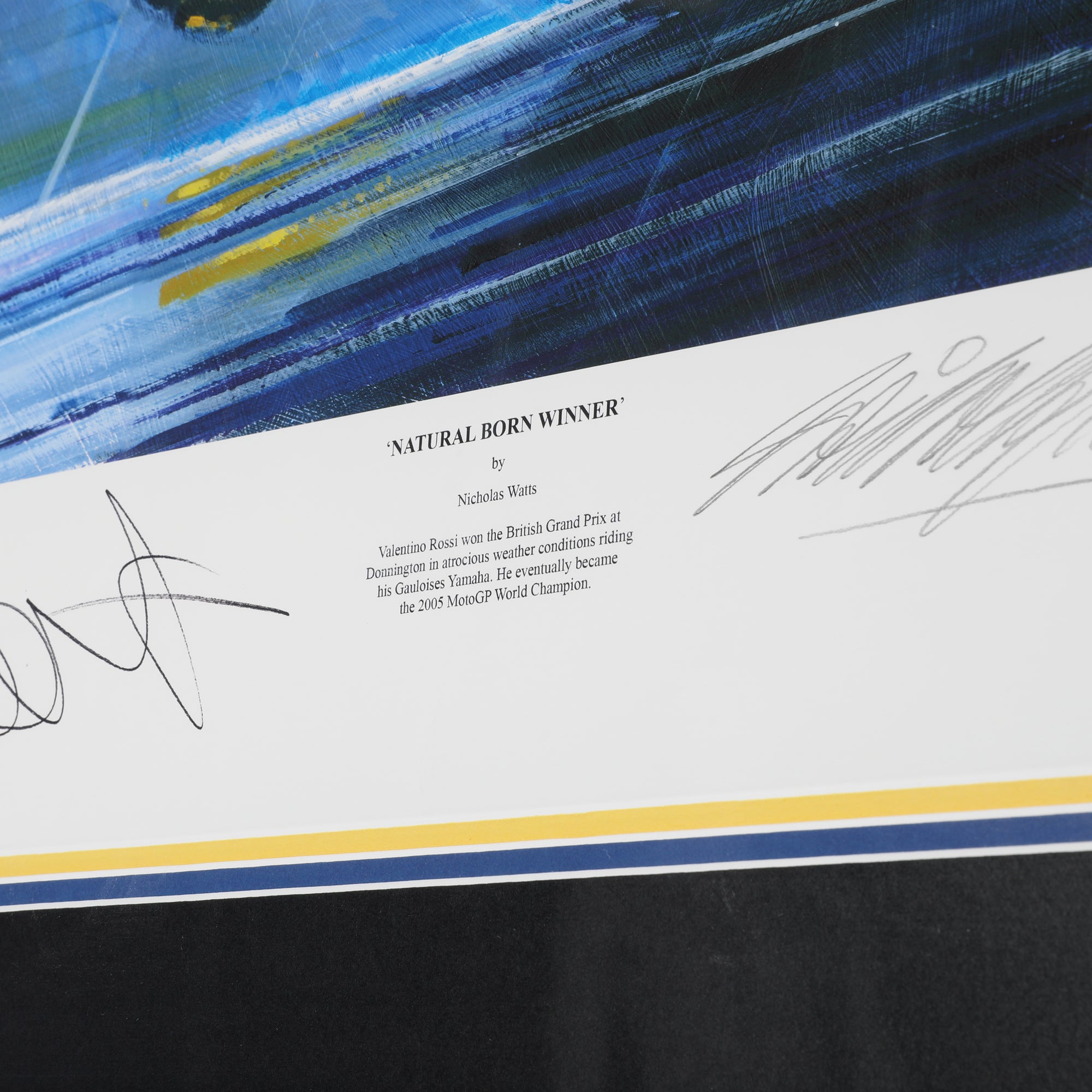 LOT 134 - Valentino Rossi Signed Nicholas Watts Artwork - Natural Born Winner