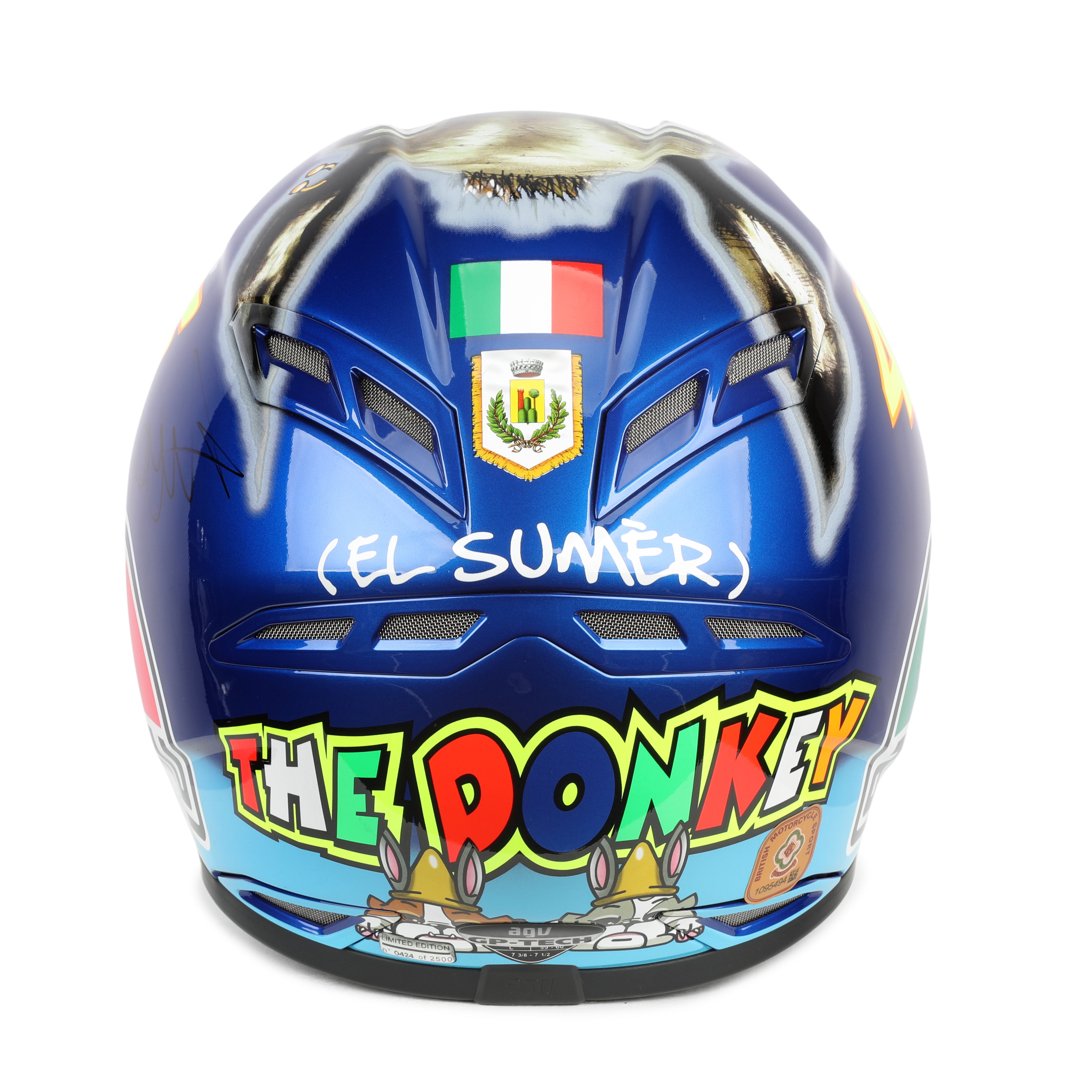 LOT 123 - Valentino Rossi Signed Full-Size Replica AGV GP Tech Helmet - Donkey - 2009