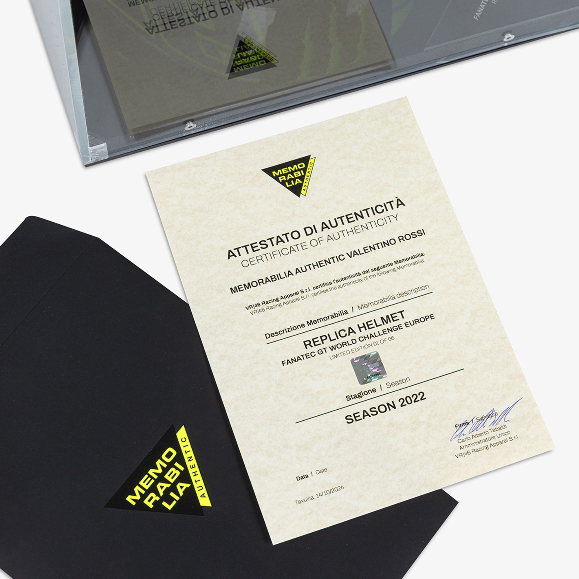 LOT 108 - VALENTINO ROSSI-SEASON 2022-FANATEC GT WORLD CHALLENGE EUROPE-HELMET-SINGED VISOR-REPLICA