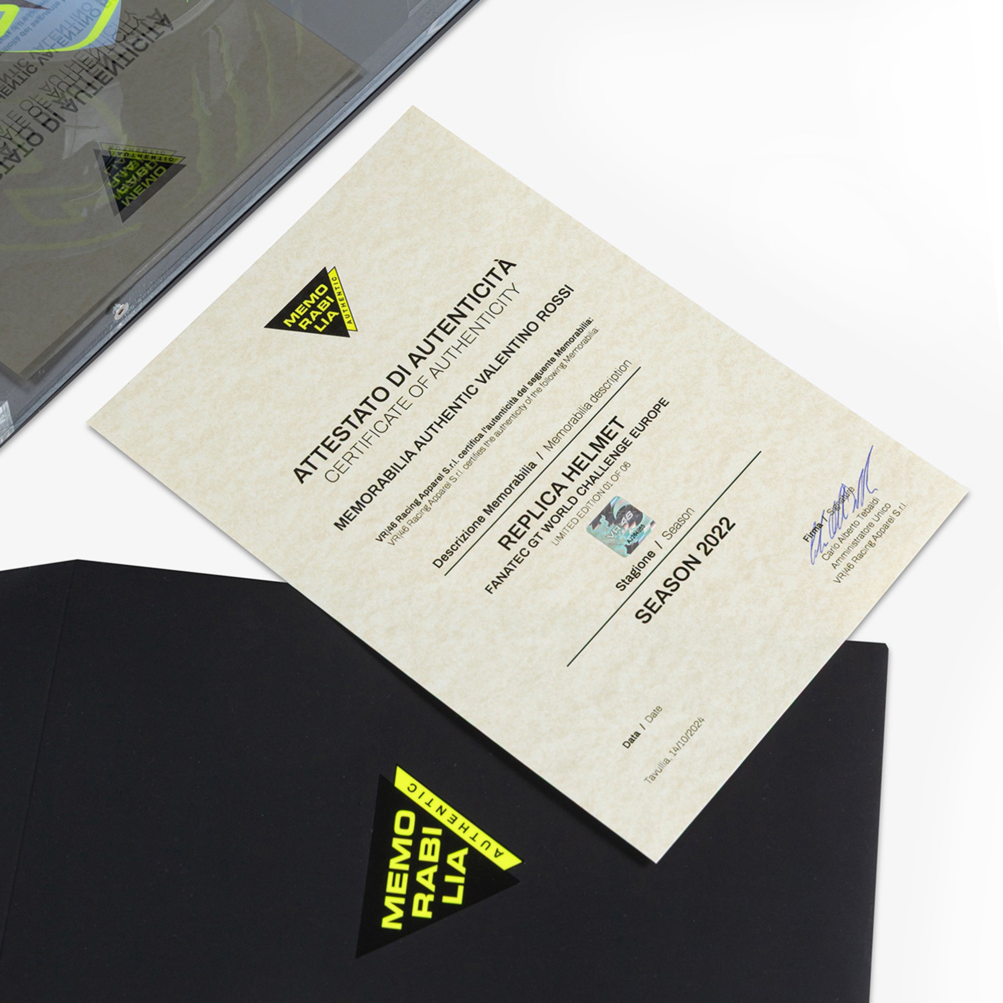 LOT 108 - VALENTINO ROSSI-SEASON 2022-FANATEC GT WORLD CHALLENGE EUROPE-HELMET-SINGED VISOR-REPLICA