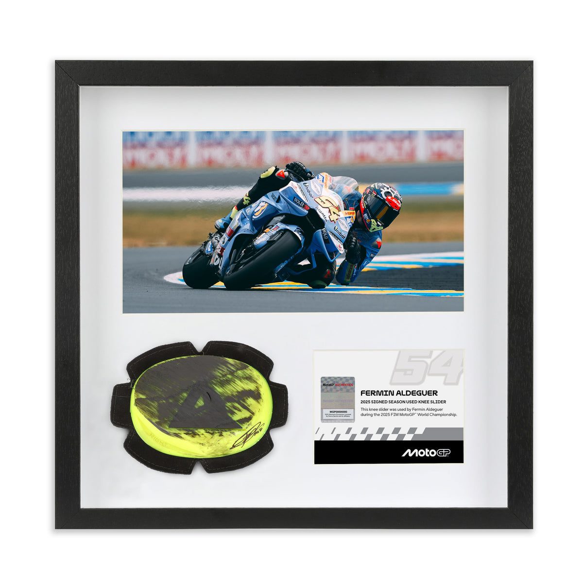 Fermin Aldeguer Signed 2025 Gresini Racing ™ Grand Prix Used Knee Slider