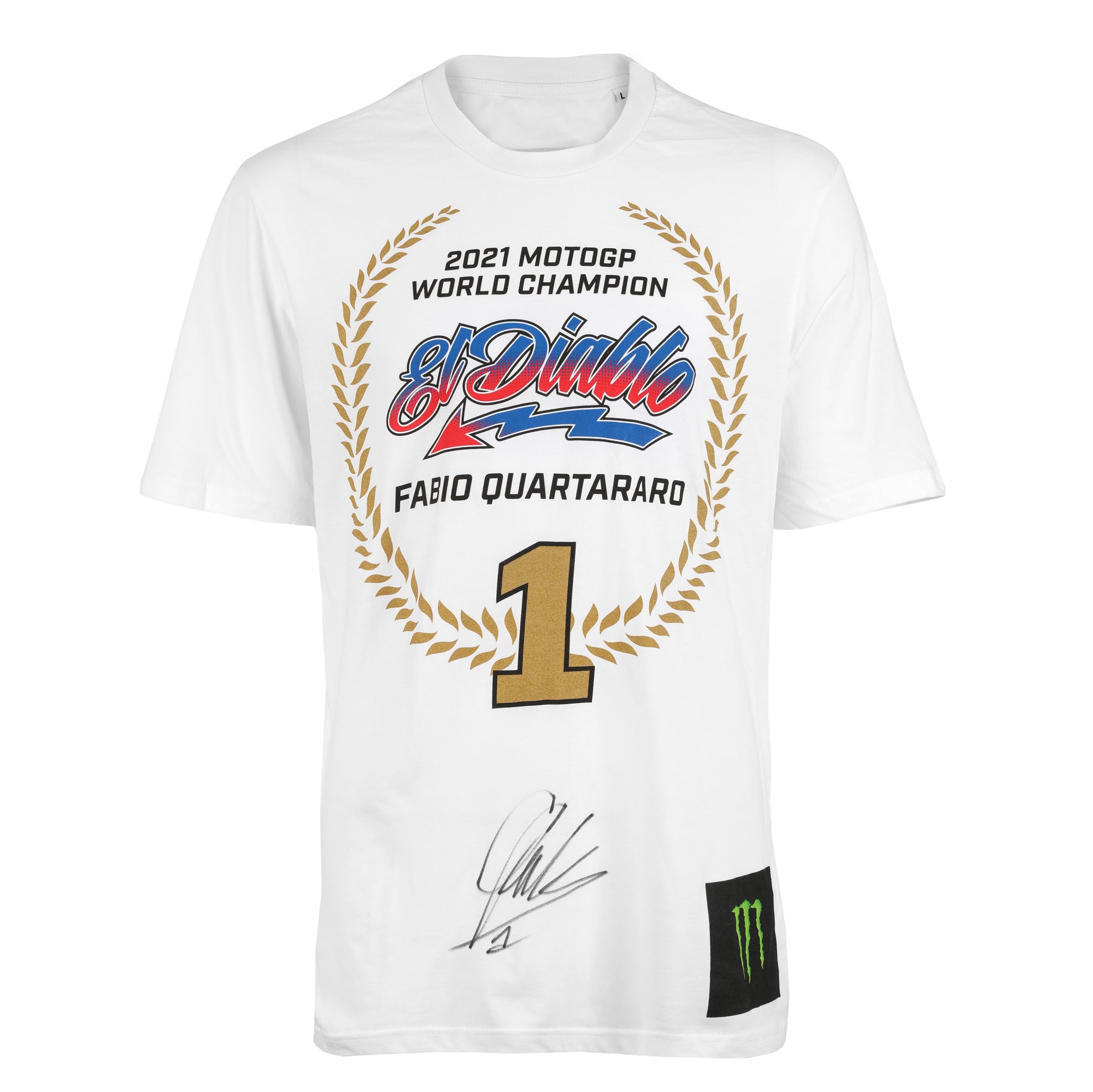 Fabio Quartararo 2021 Yamaha MotoGP Team World Championship Signed T-shirt