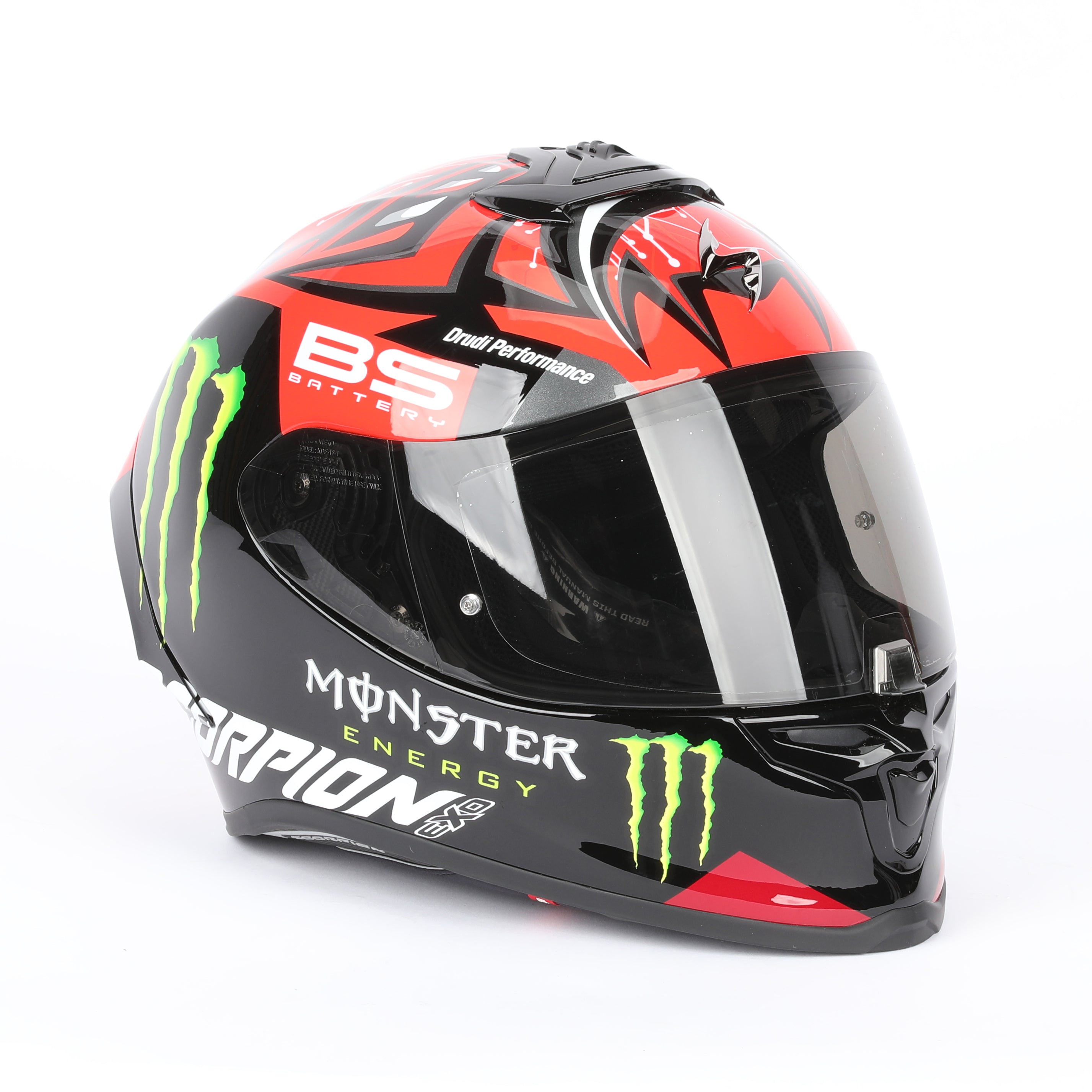 LOT 020 - Fabio Quartararo Scorpion EXO-R1 Air “Fabio Monster” Red/Black Replica Full-Size Helmet – Signed in Gold