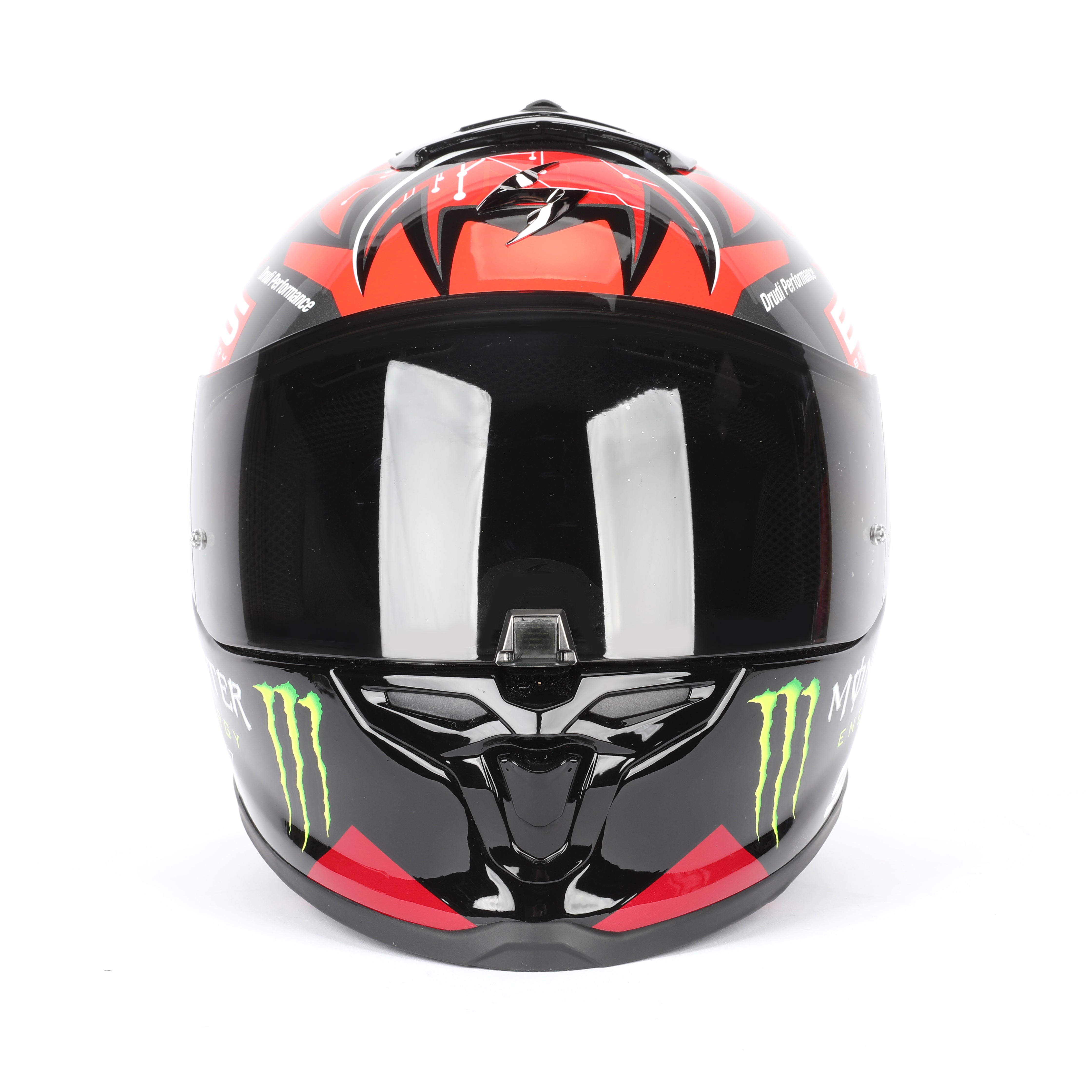 LOT 020 - Fabio Quartararo Scorpion EXO-R1 Air “Fabio Monster” Red/Black Replica Full-Size Helmet – Signed in Gold