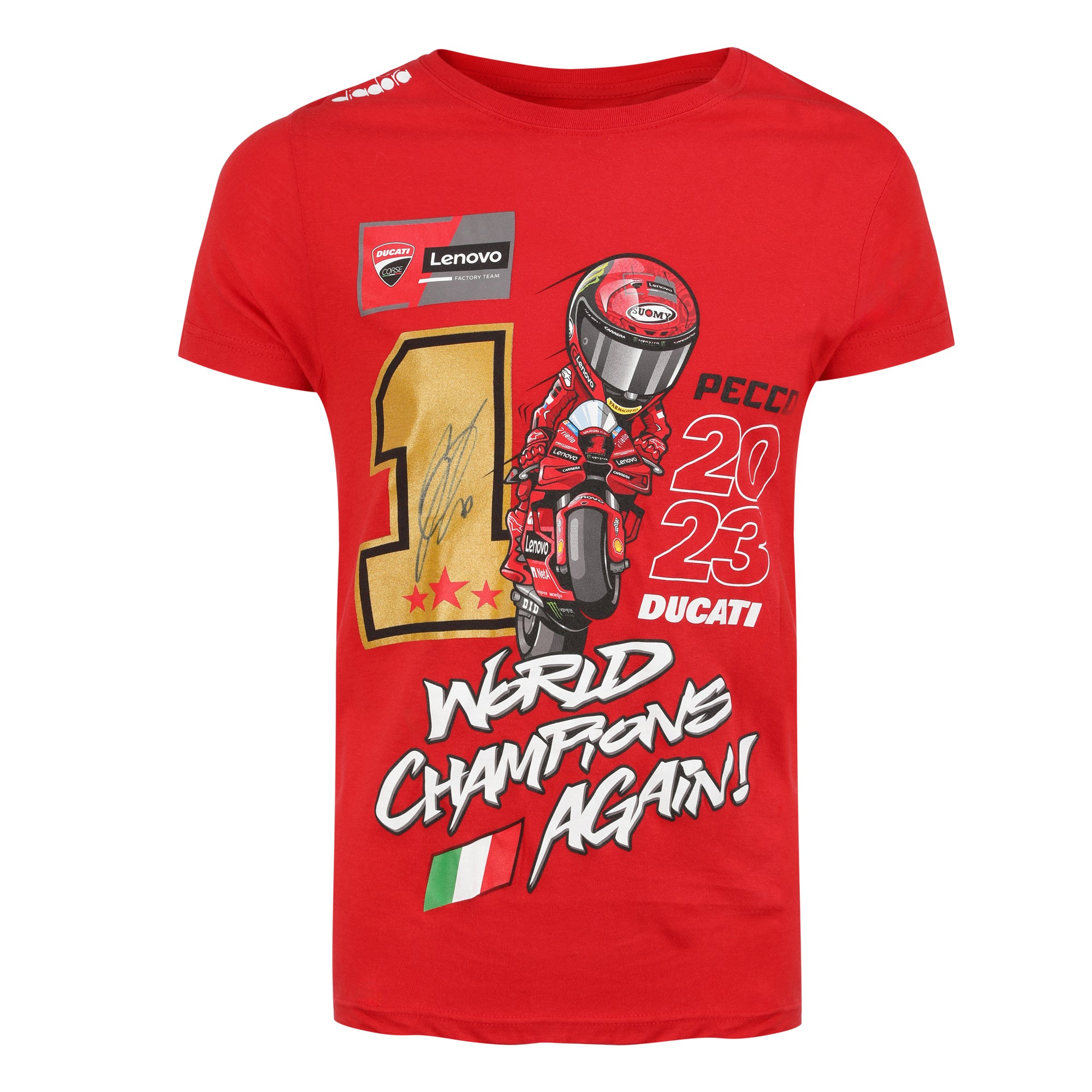 Francesco Bagnaia 2023 Ducati Moto GP Team World Championship Signed T-shirt