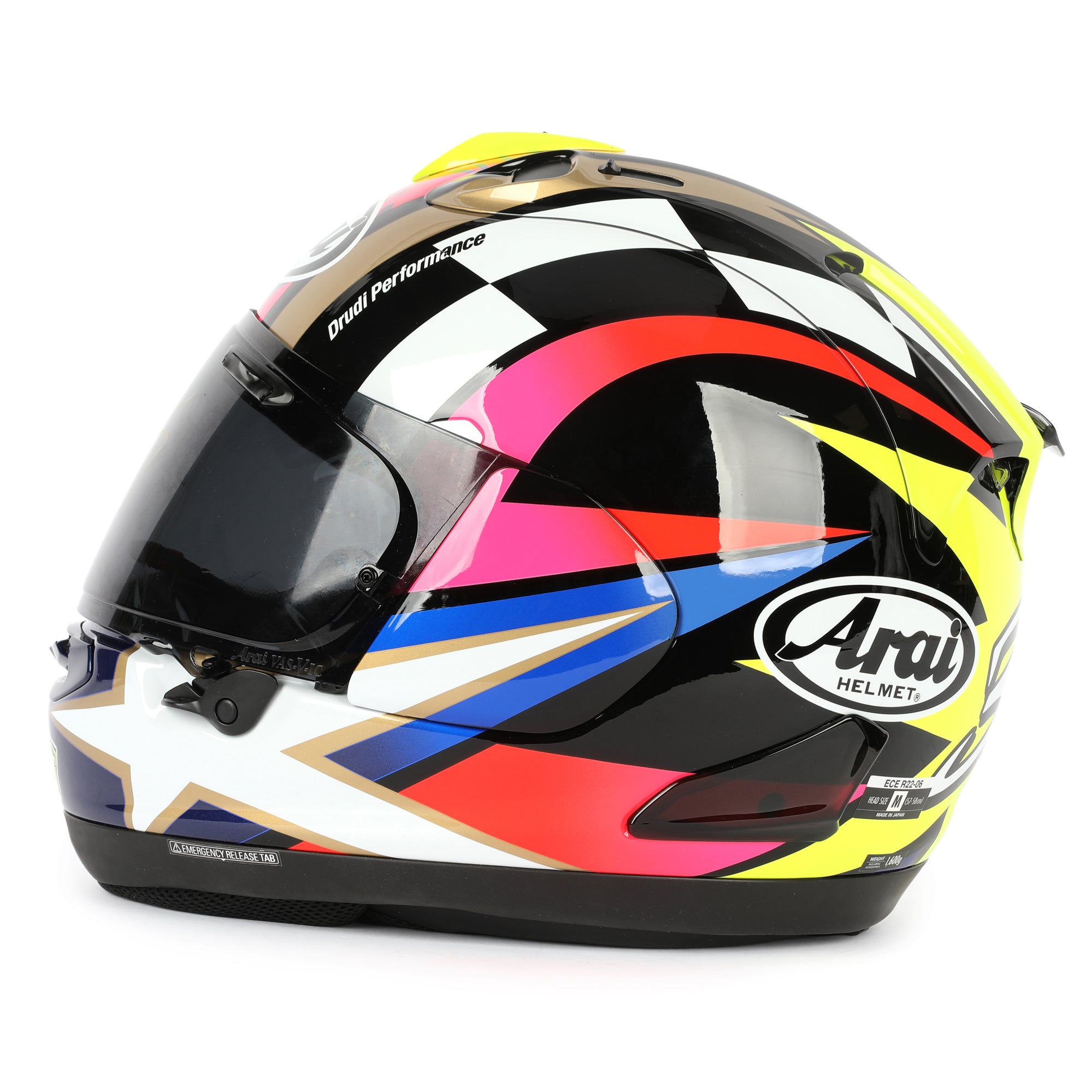 LOT 019 - Kevin Schwantz Signed Arai RX-7V Evo “Schwantz 30th Anniversary” Full-Size Helmet – Gold Signature On Visor
