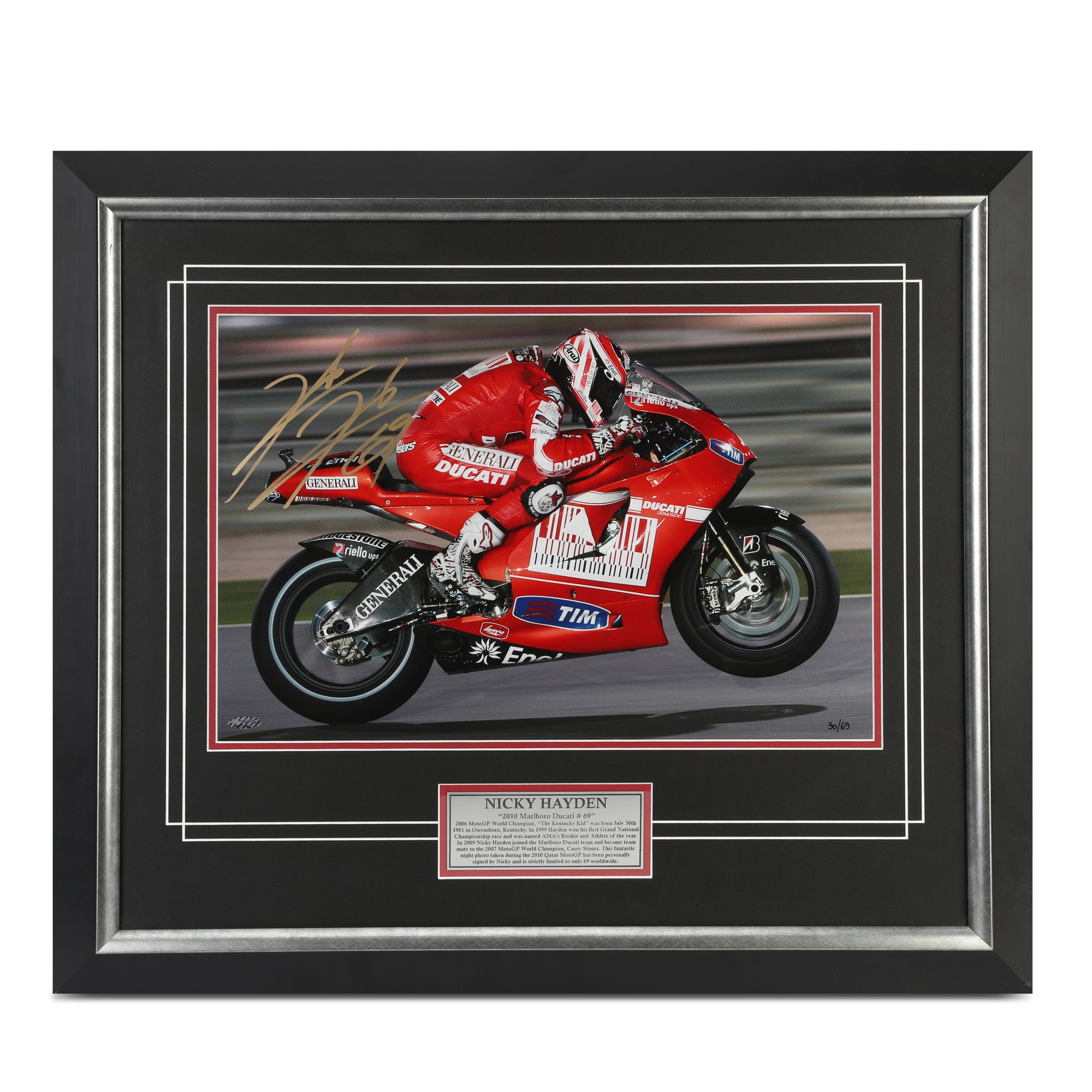 LOT 058 - Nicky Hayden 2010 Marlboro Ducati #69 Signed Framed Photo