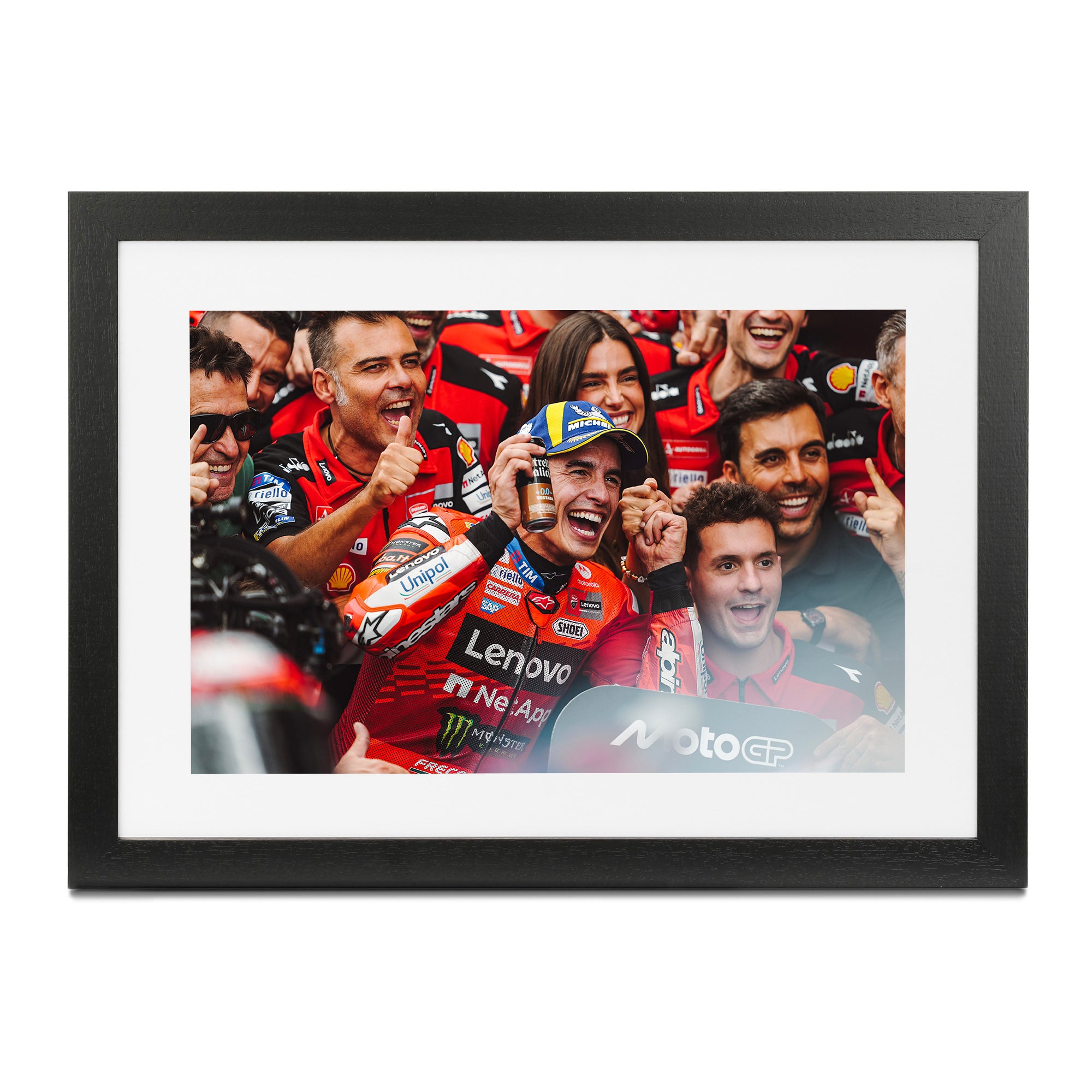 Marc Marquez Ducati Lenovo Celebration Framed Print - Netherlands 2025