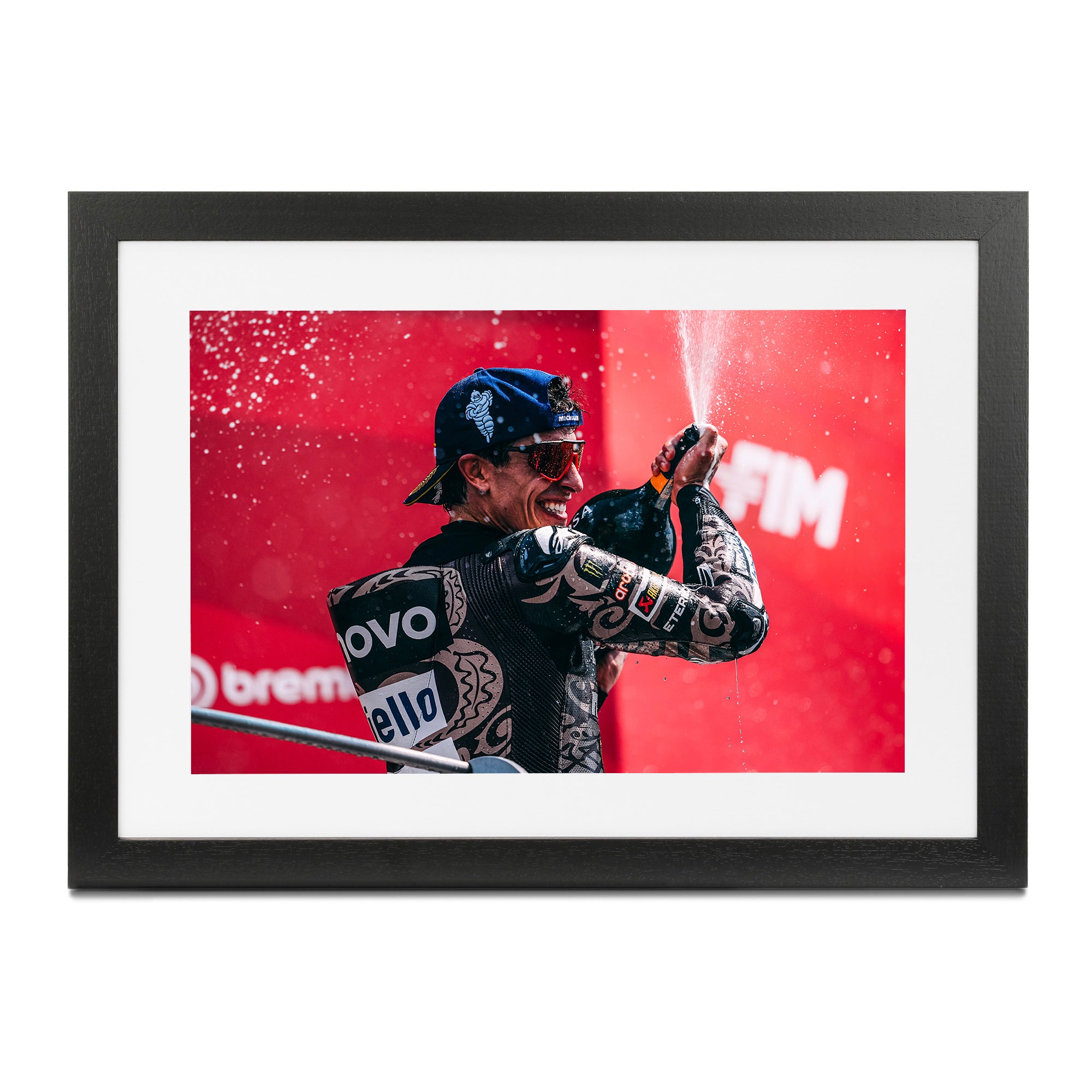 Marc Marquez Ducati Lenovo Podium Celebration Framed Print - Italy 2025