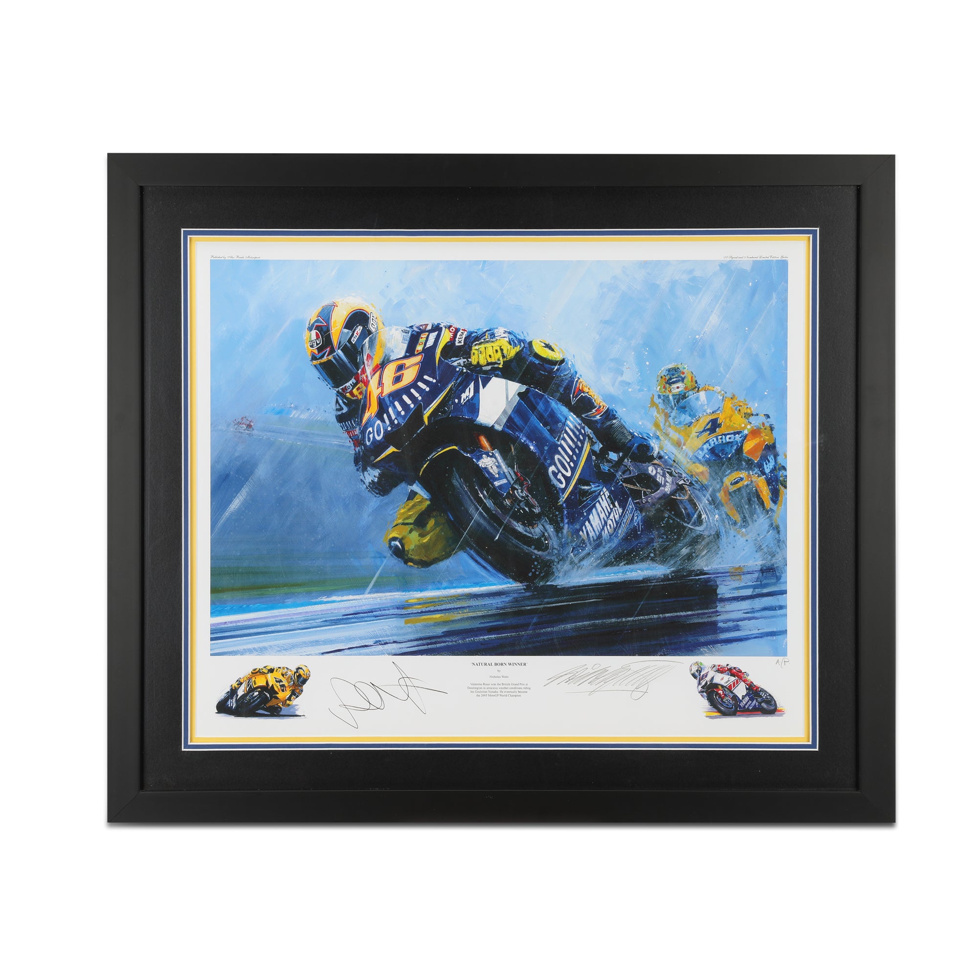 LOT 134 - Valentino Rossi Signed Nicholas Watts Artwork - Natural Born Winner