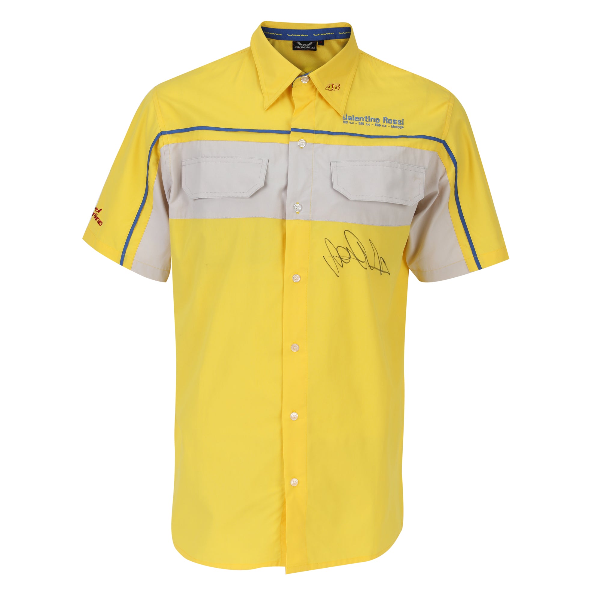 LOT 060 - Valentino Rossi Official VR46 Yellow Pit Crew Shirt – Size Medium – Signed