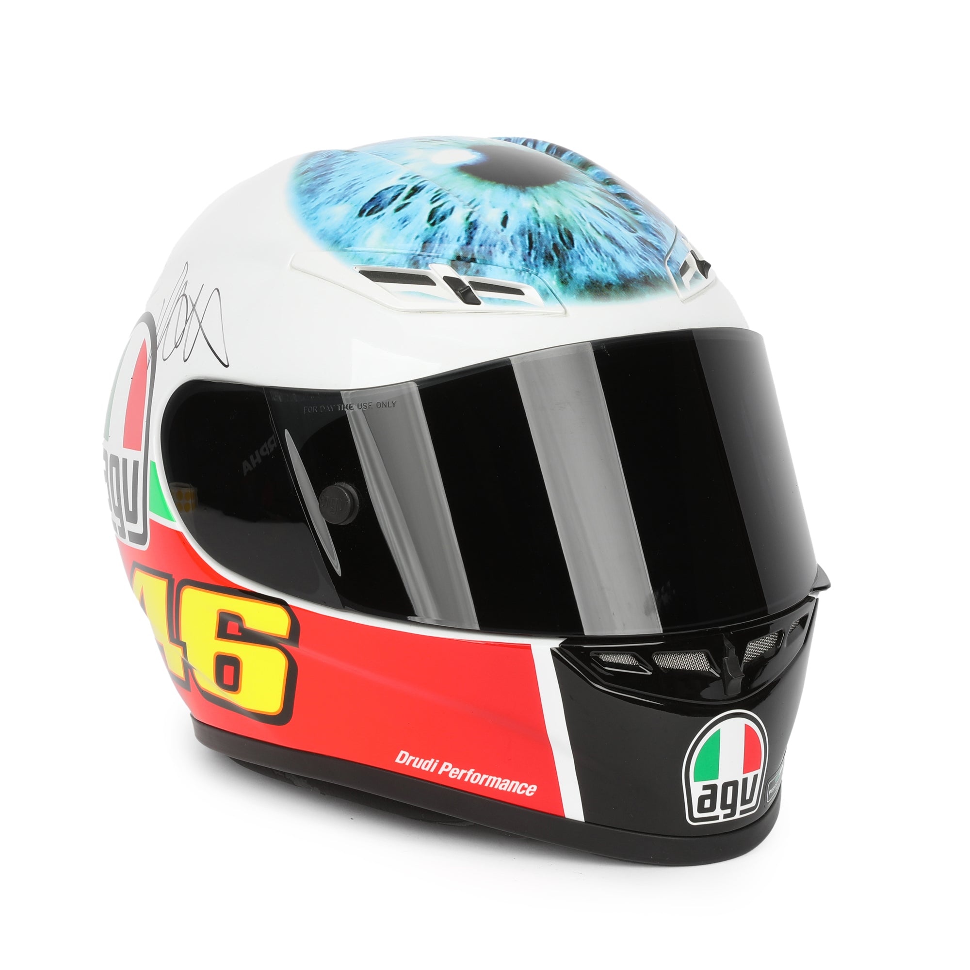 LOT 012 - Valentino Rossi Signed Full-Size Replica AGV GP Tech Helmet - Eye - 2011